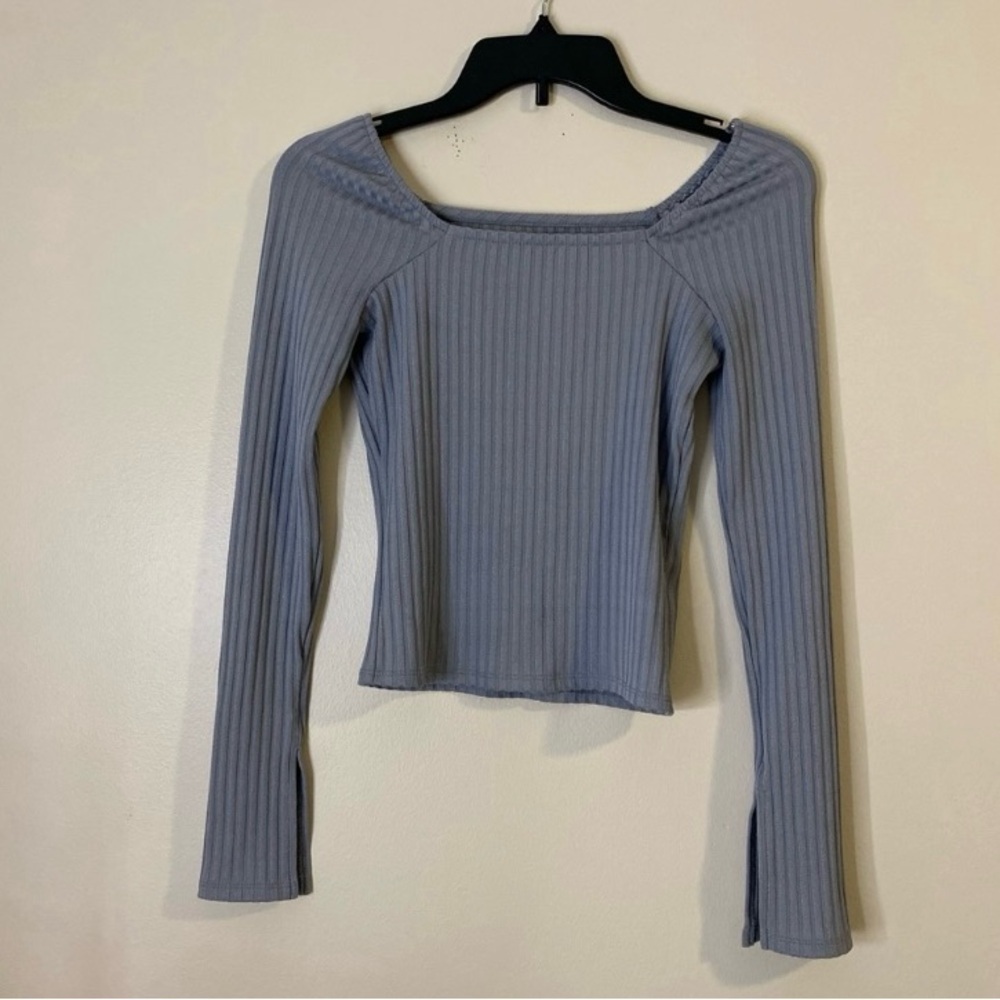 Madewell gray Ribbed Squareneck bell sleeves top with slits